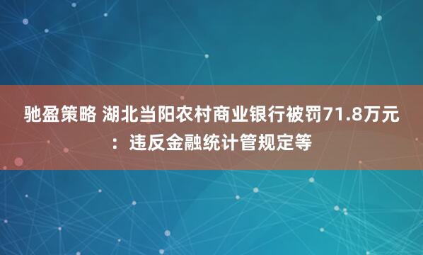 驰盈策略 湖北当阳农村商业银行被罚71.8万元：违反金融统计管规定等