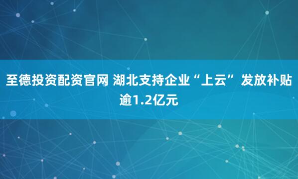 至德投资配资官网 湖北支持企业“上云” 发放补贴逾1.2亿元